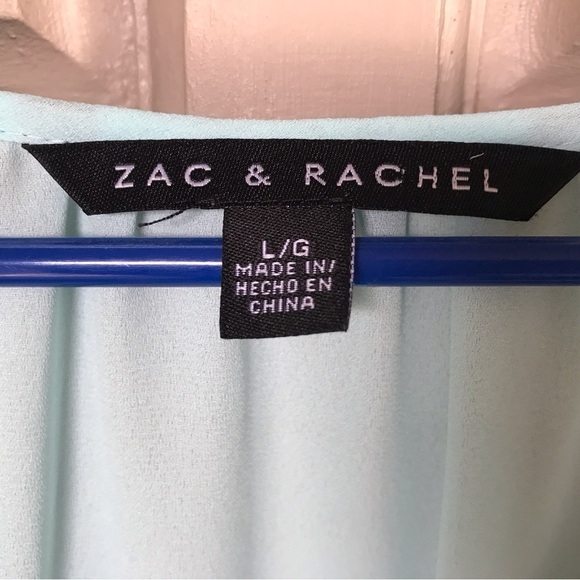 Zac&Rachel Top BoHo Aqua Sleeve Insert Round Neck Tie Front Pullover Gorgeous - Picture 3 of 7